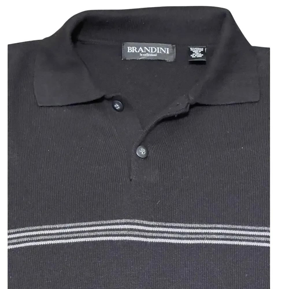 Brandini Mens Black Long Sleeve 2-Button Polo Lightweight Sweater Size XL